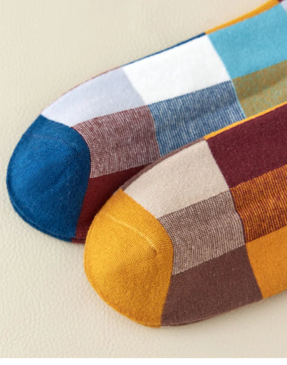 5 Pairs Combed Cotton Men's Socks Outdoor Party Compression Socks Fashion Colorful Square And Stripe Happy Dress Socks Men
