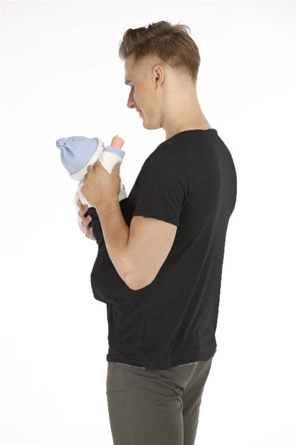 Safety Kangaroo Pocket T-Shirt Baby Carrier Summer Pregnancy Clothes Mother Father Short Sleeves Tops Feeding Nylon Cotton Tees