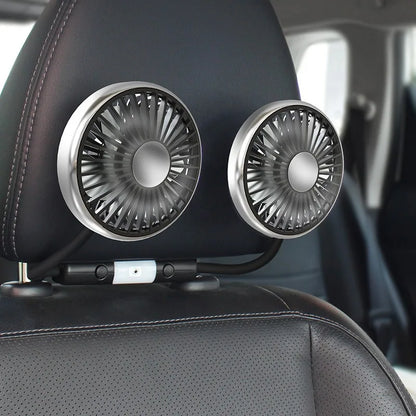 EAFC 3-speed Car Seat Back Cooling Fan USB Charge Dual Head Fan LED Lighting 360 Degree Rotation Neck Cooler for Home Use Travel