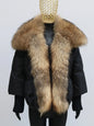 Oversized Winter Warm Real Fox Fur Collar Black Down Coat Women Puffer Outerwear Jackets 2024 Autumn Winter