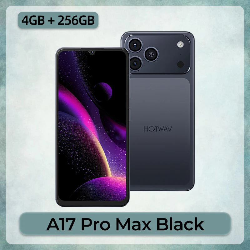 HOTWAV A17 Pro Max 6.75'' 120Hz Display Ultra-Thin Smartphone 4GB RAM 256GB ROM Android 15 Octa-core Mobile Phone 5160mAh 1080P Bluetooth 5.4 Cellphone with 3.5mm Headphone Jack