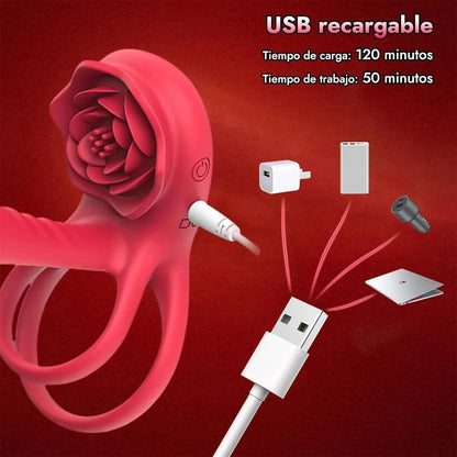 Male Penisring Delay Ejaculation Rose Lock Ring Vibrator G Spot Nipple Clitoral Stimulator for Women Sex Toys for Couple 18+