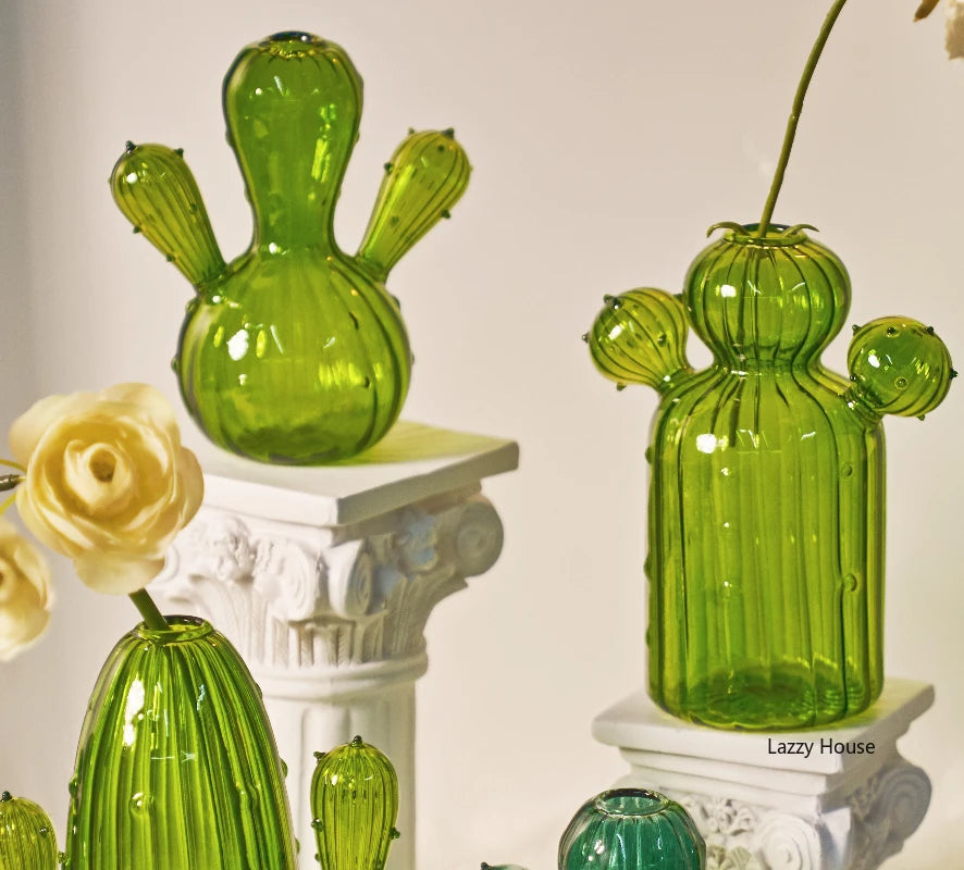 Cactus Glass Vase Hydroponic Plant Living Room Decoration Aromatherapy Bottle Flower Decor Vase Tabletop Small Vase Handicraft