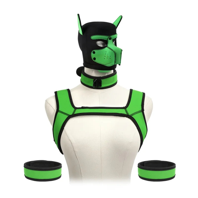 Pet Play Restraint Lingerie Set with Unisex Upper Body Harness Dog Hood Choker for Couple BDSM Fantasy Game Sex Toys