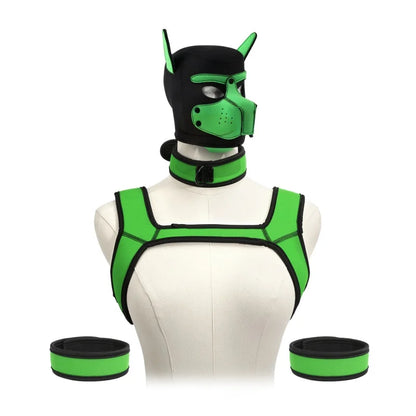 Pet Play Restraint Lingerie Set with Unisex Upper Body Harness Dog Hood Choker for Couple BDSM Fantasy Game Sex Toys