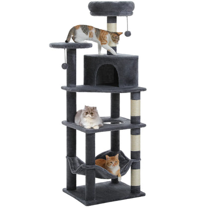 Multi-Level Cat Tree for Indoor Cats Large Cat Tower with Cozy Condo Hammock Sisal Scratching Posts Cat Scratchers Bed Cat Toys