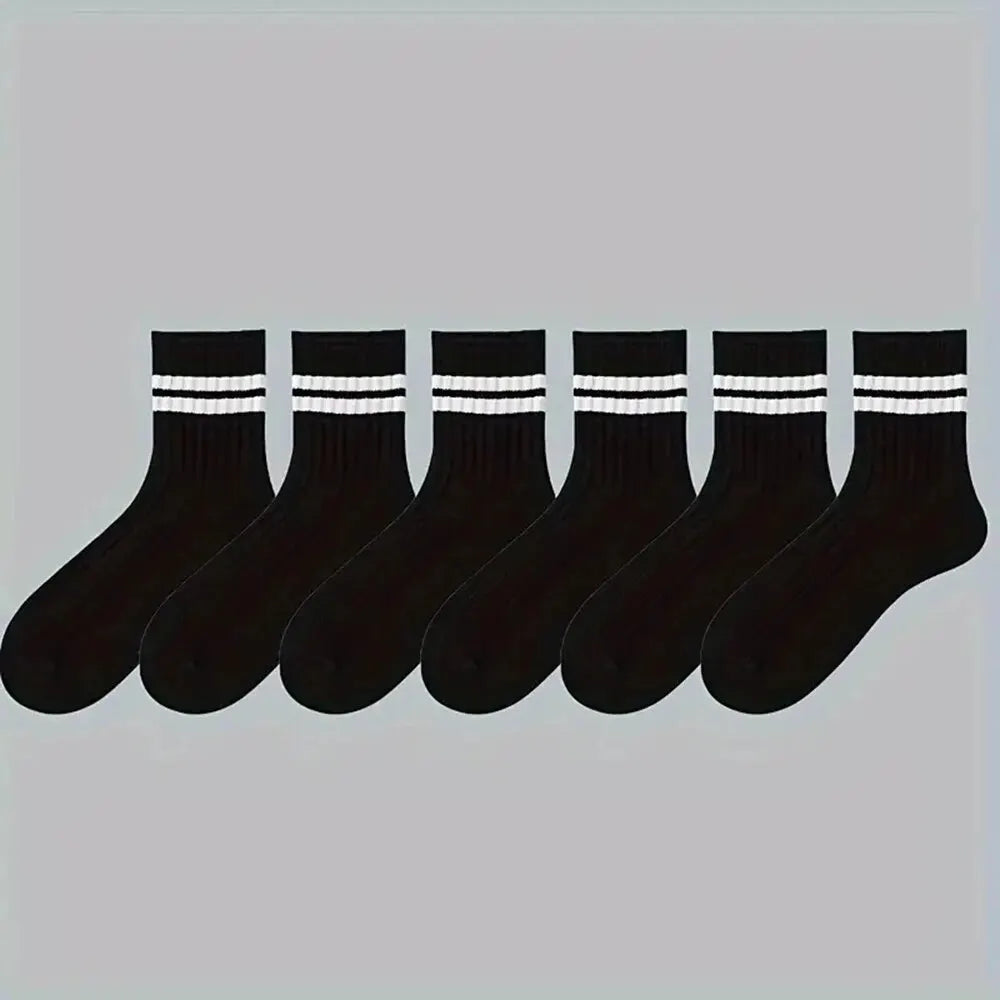 6/10 Pairs Men's Socks Spring Autumn Simple Casual Black White Striped Socks Breathable Mid Tube Sock High-quality Round Neck