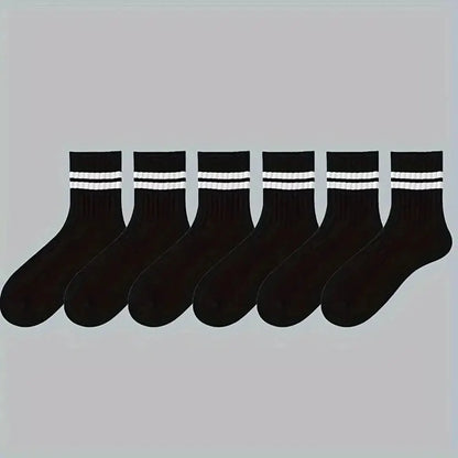 6/10 Pairs Men's Socks Spring Autumn Simple Casual Black White Striped Socks Breathable Mid Tube Sock High-quality Round Neck