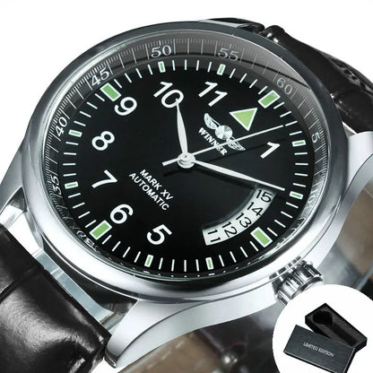 WINNER Business Automatic Watch for Men Calendar Window Fashion Black Dial Fashion Leather Strap Luxury Brand Mechanical Watches