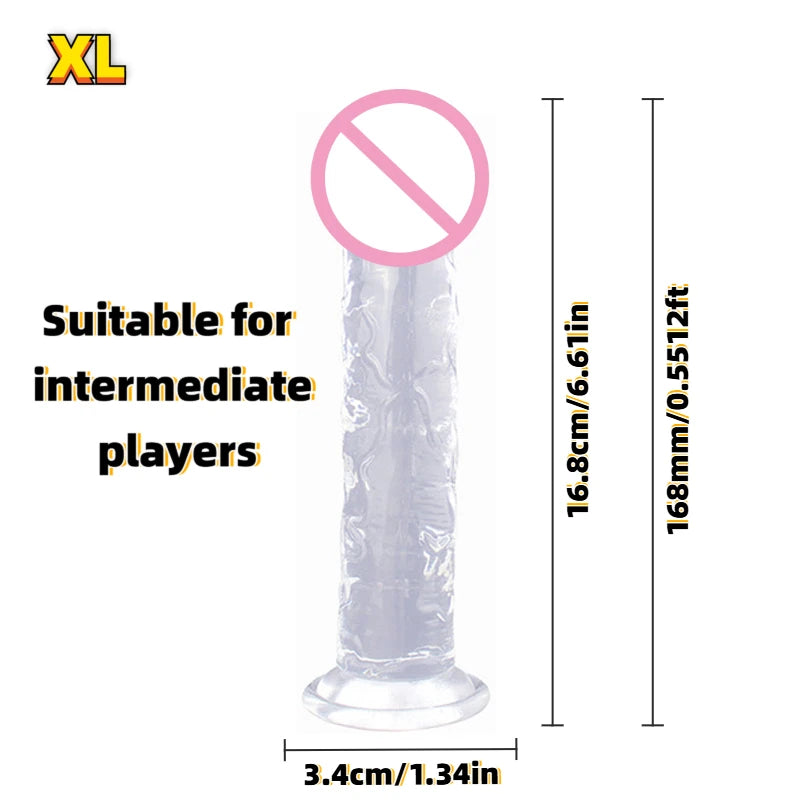 Realistic Soft Jelly Dildo Transparent Suction Cup Strong Grip Flexible Intimate Toy for Women Solo Couple Play