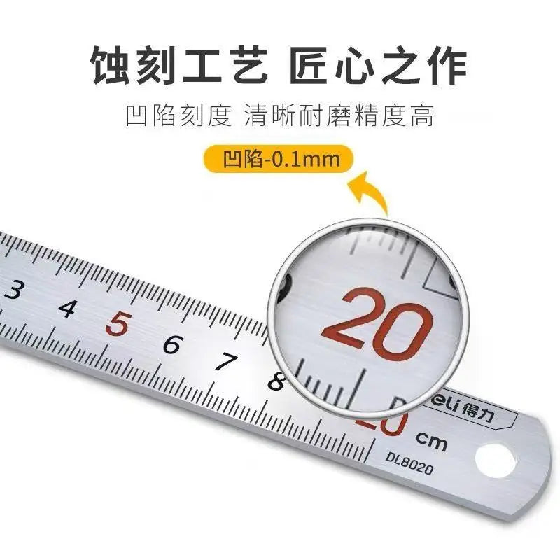 Deli 1 Pcs 15/20/30/50cm Multi-standard Measuring Ruler Stainless Steel Woodworking Portable Hand Percision Measuring Tools