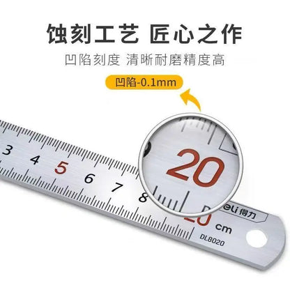 Deli 1 Pcs 15/20/30/50cm Multi-standard Measuring Ruler Stainless Steel Woodworking Portable Hand Percision Measuring Tools