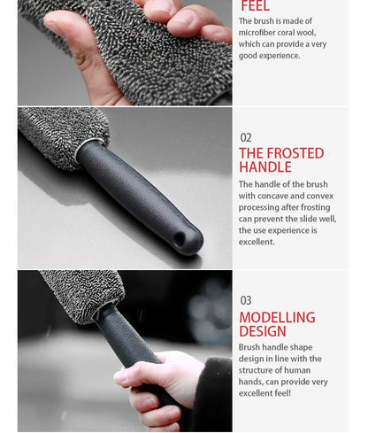 SEAMETAL Microfiber Car Wheel Tire Rim Brush Auto Wheel Cleaning Tool Wash Towel with Plastic Handle Car Washing Accessories