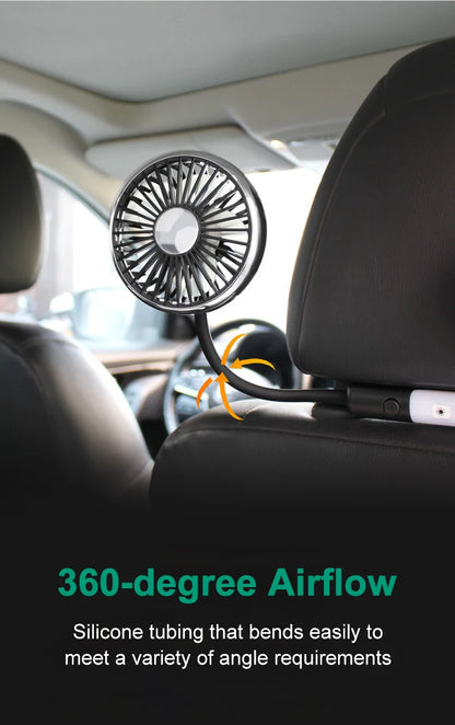 EAFC 3-speed Car Seat Back Cooling Fan USB Charge Dual Head Fan LED Lighting 360 Degree Rotation Neck Cooler for Home Use Travel