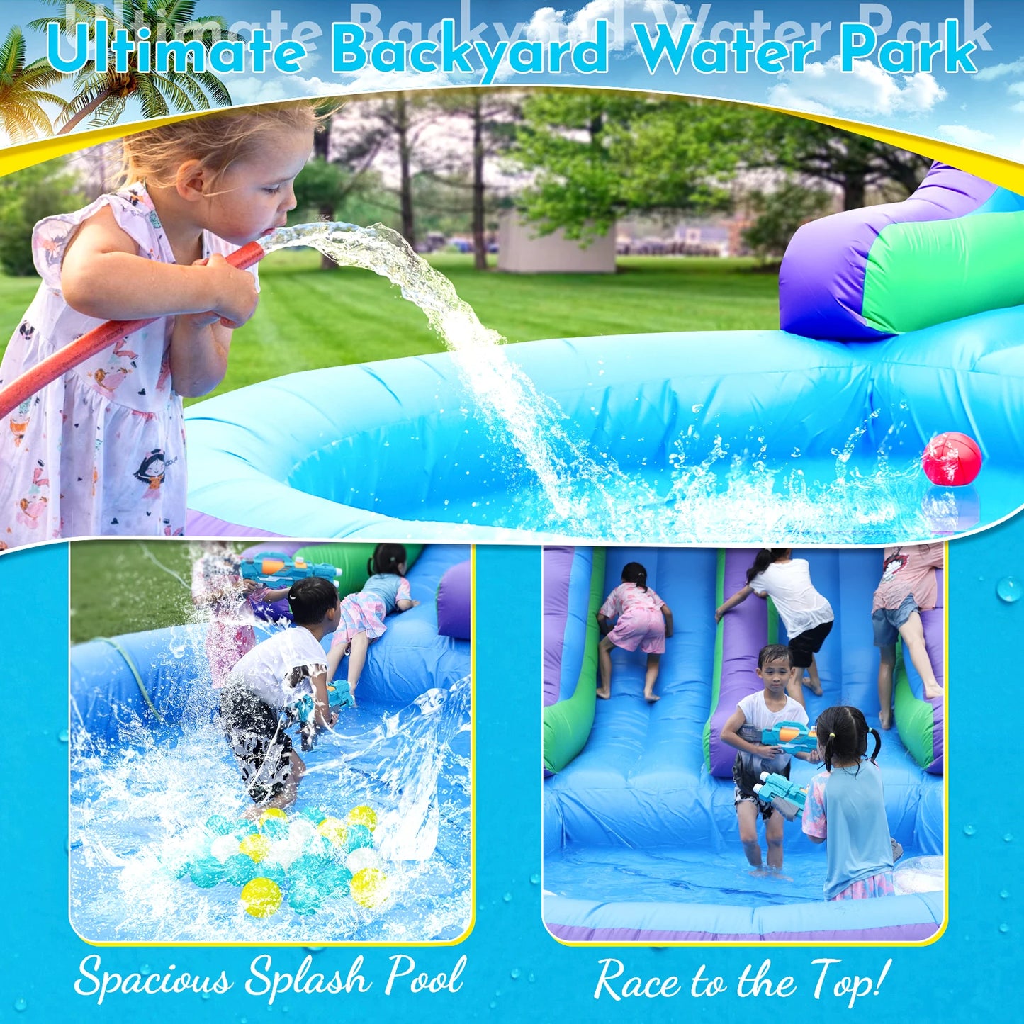 Commerci 7.92m Inflatable Bounce House Water Slide 100% PVC Kids And Adults Playground with 950W Blower for Outdoor Fun