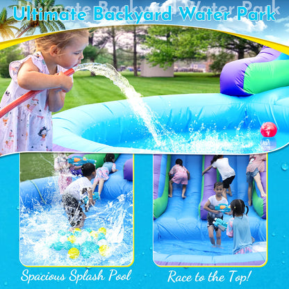 Commerci 7.92m Inflatable Bounce House Water Slide 100% PVC Kids And Adults Playground with 950W Blower for Outdoor Fun
