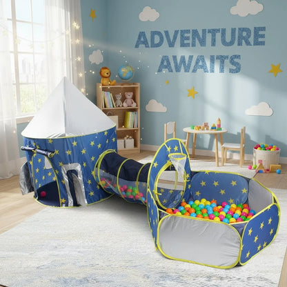 Children's Fun Play Tent, Play Tunnel - Kids' Ball Pool - Yurt, Space Rocket Toy Playhouse, Outdoor Portable Playhouse, Leisure Toy for Pretend Play, Ideal Holiday Gift for Children, Holiday Party Decoration, Ocean Balls Not