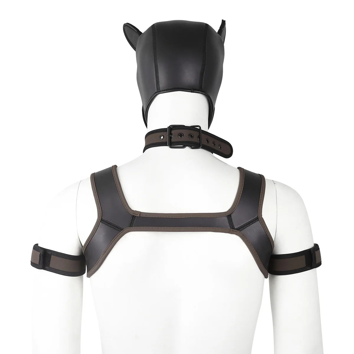 Large Size Puppy Cosplay Neoprene Fetish Hood Mask Kit with Chest Strap Collar Armband Sex Costumes for Bdsm Slave Role Play