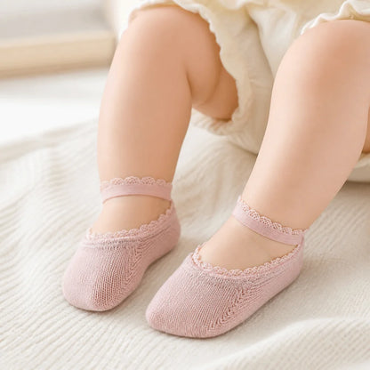 Baby Socks Newborn Socks Summer Lace Baby Socks Solid Color Princess Baby Girl Socks Infant Anti-slip Socks With Rubber Soles