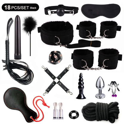 Hot Exotic Bed Bondage Set BDSM Kits Exotic Sex Toys For Women  Adults Games Leather Handcuffs Whip Gag Nipple Clamps Sex Shop
