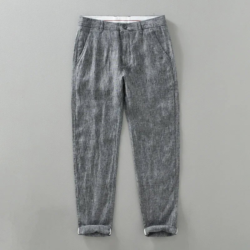 Summer New Pure Linen Casual Slim Pants for Men Clothing Thin Breathable Streetwear Men Trousers EC1335