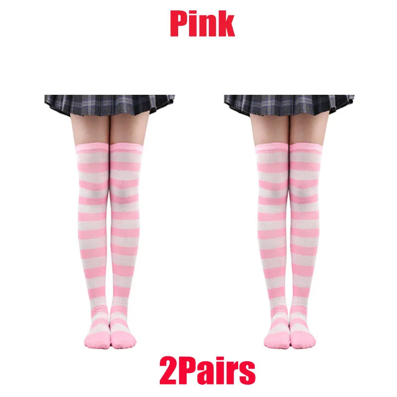 Color Striped Stockings Japanese Over Knee Socks Fashion Women Keep Warm Soks Sexy Slim Long Socks Hosiery JK Cosplay Lolita Y2k