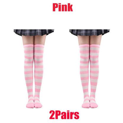 Color Striped Stockings Japanese Over Knee Socks Fashion Women Keep Warm Soks Sexy Slim Long Socks Hosiery JK Cosplay Lolita Y2k