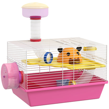 Multi-colored rodent Cage with platform, bottle of water, wheels, House, 34x27x25 cm, pink, rat cage, hamster cage, animals cage, hamster cage