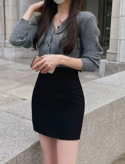 Solid Color Mini Skirt Slim Fit Woman High Waist Women Office Package Hip Skirts Ladies Simple Pencil Skirt Zipper Skirt Mujer