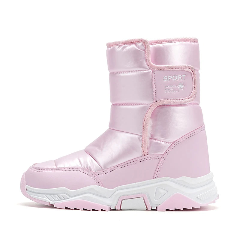New Kids Snow Boots Winter High-top Warm Cotton Shoes for Children Boys Girls Warm Plush Lining Ankle Boots Anti-skid Waterproof