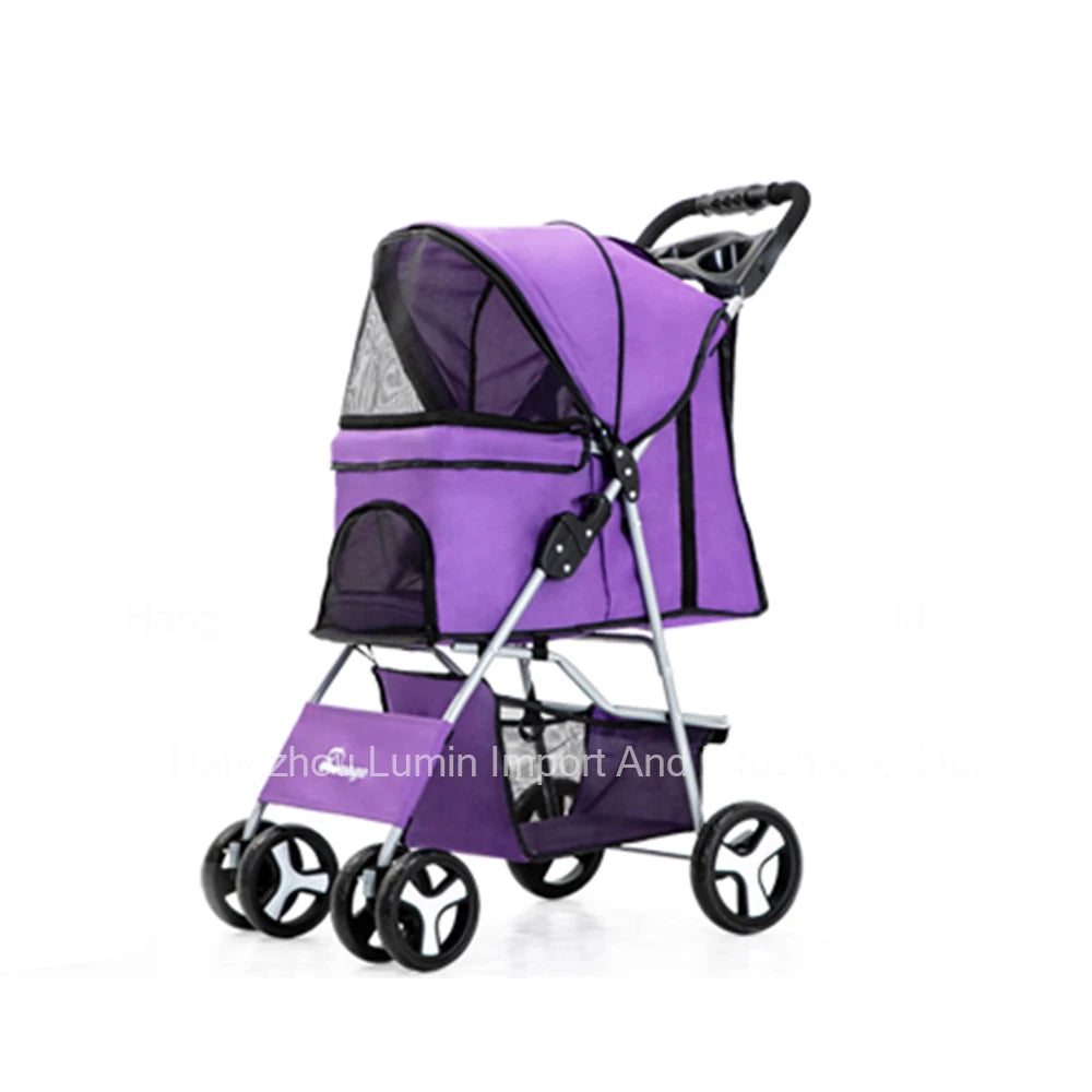 Pet Stroller Luxury Folding Dog Stroller Outdoor Pet Trolley Carrier Travel Large Wheels