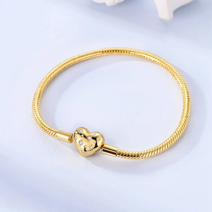 Original Bracelet 925 Sterling Silver Charm Bracelet 17-20CM Golden Heart Love Key Clover Bracelet Bangle Women Jewelry Gift