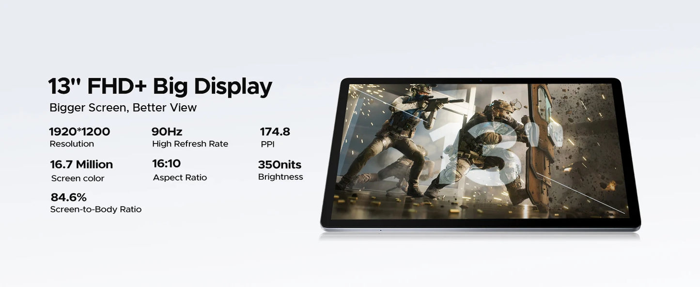 DOOGEE U13 2 IN 1 Tablet PC Android 16 13'' Display 32GB(6GB+36GB) 256GB 11000mAh Battery Quad Speakers UNISOC T7280 Widevine L1