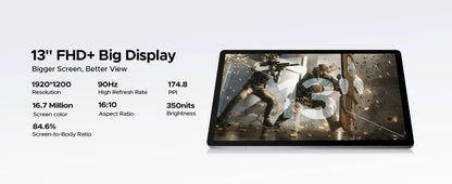 DOOGEE U13 2 IN 1 Tablet PC Android 16 13'' Display 32GB(6GB+36GB) 256GB 11000mAh Battery Quad Speakers UNISOC T7280 Widevine L1