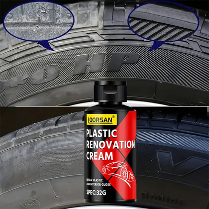 LOORSAN Plastic Renovation Cream 32G Long-Lasting Black Gloss Restorer for Car Tires Bumpers Trim & Interior Plastic Parts