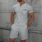 2026 Men Europe and the United States new summer Waffle solid color zip-up lapel short-sleeve suit shorts two sets