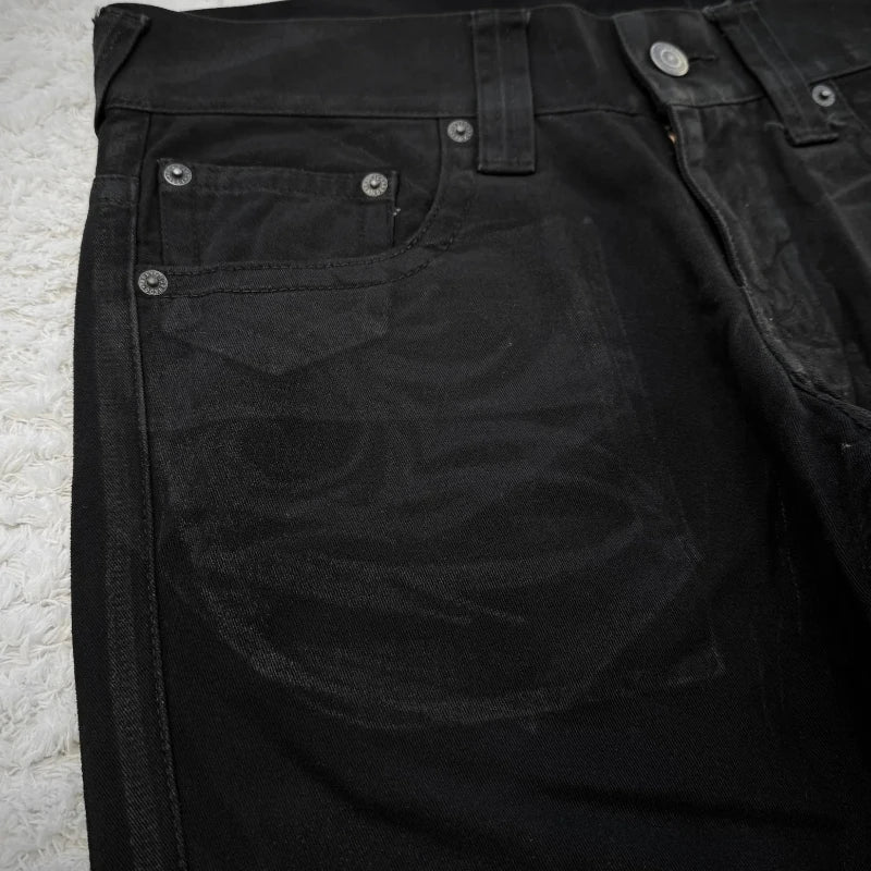 Vintage X Ray Waxing Tribal Embroidery Men's Flared Jeans Gothic High Street Unisex Punk Slim Fit Jeans Y2K Baggy Flared Jeans