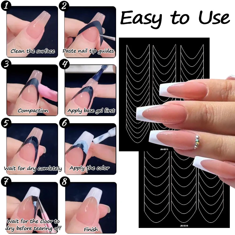 1pcs Curved French Lines Nail Art Stencils Stickers V-shaped Pattern Classic French Nail Decals Drawing Line Aid Nail Sticker To