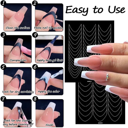 1pcs Curved French Lines Nail Art Stencils Stickers V-shaped Pattern Classic French Nail Decals Drawing Line Aid Nail Sticker To