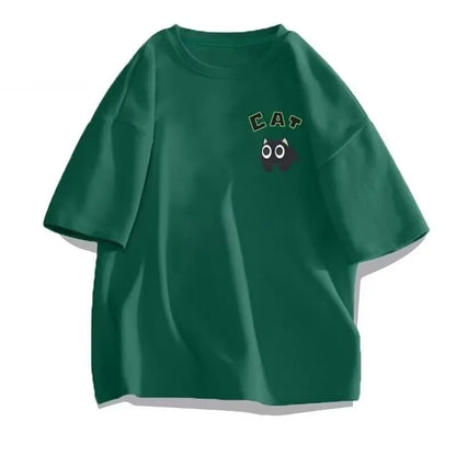 【 M-8XL 】 Summer Limited Edition Men's Oversized T-shirt Korean Casual Loose Style Anime Black Cat Print T-shirt
