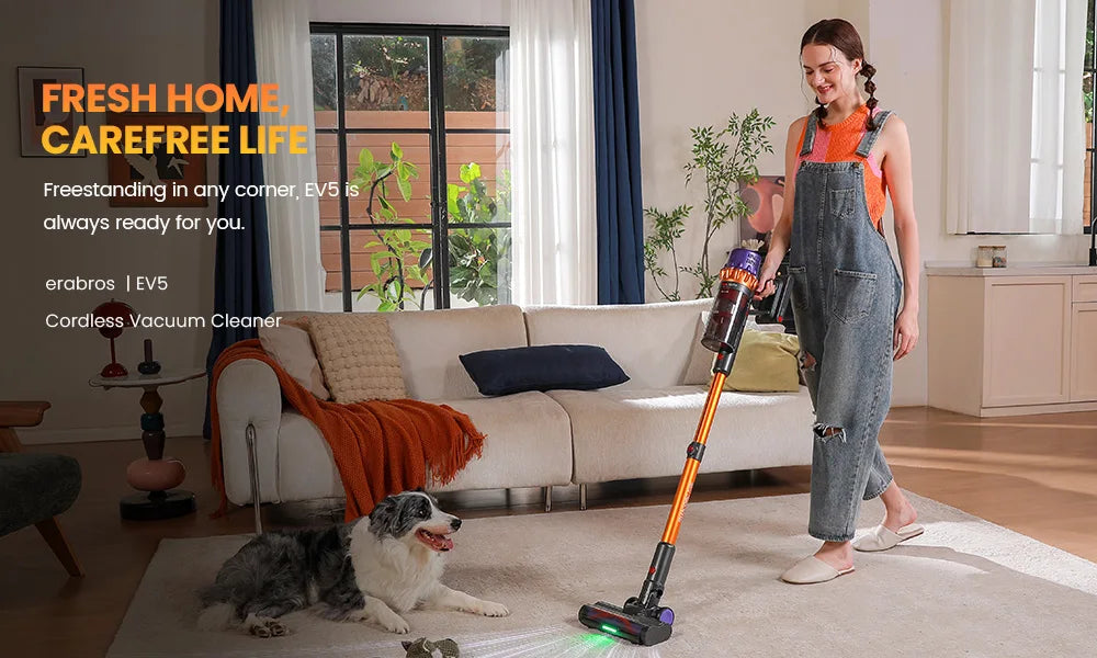 Erabros EV5 550W 70KPA Cordless Vacuum Cleaner Ultra-Strong Suction Power 80Mins Runtime Handheld Smart Vacuum Cleaner 4 Modes