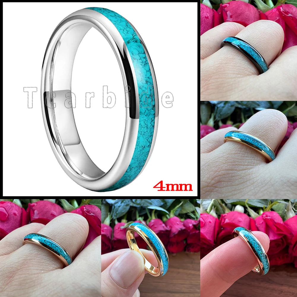 4MM 6MM 8MM Multicolor Turquoise Ring Men Women Beautiful Tungsten Engagement Wedding Band Domed Polished Finish Comfort Fit