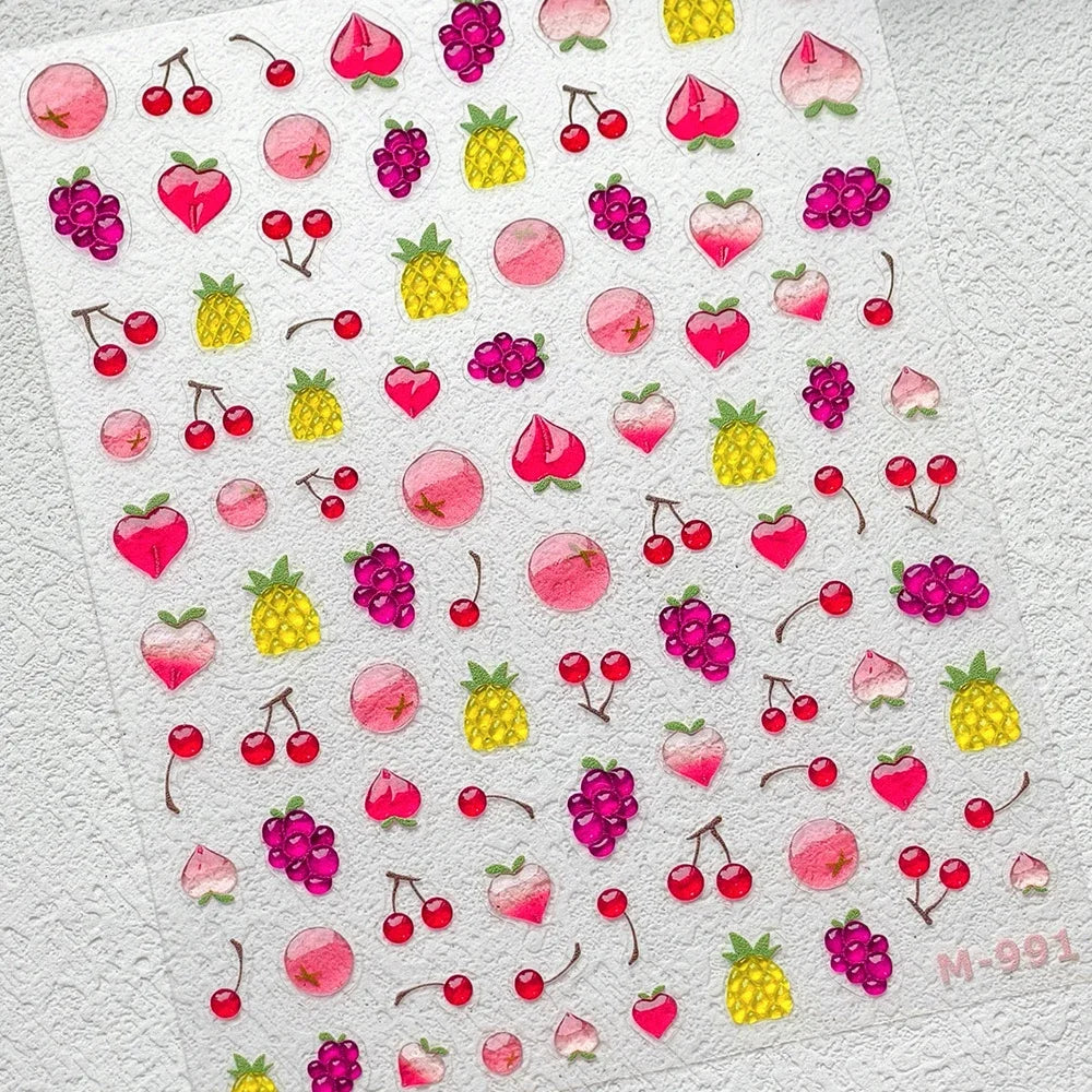 Juicy Red Jelly Tomato Nail Art Sticker Cute Bowknot Glitter Star Kawaii 5D Fruit Self Adhesive Nail Art Decals for Summer DIY