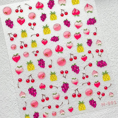Juicy Red Jelly Tomato Nail Art Sticker Cute Bowknot Glitter Star Kawaii 5D Fruit Self Adhesive Nail Art Decals for Summer DIY