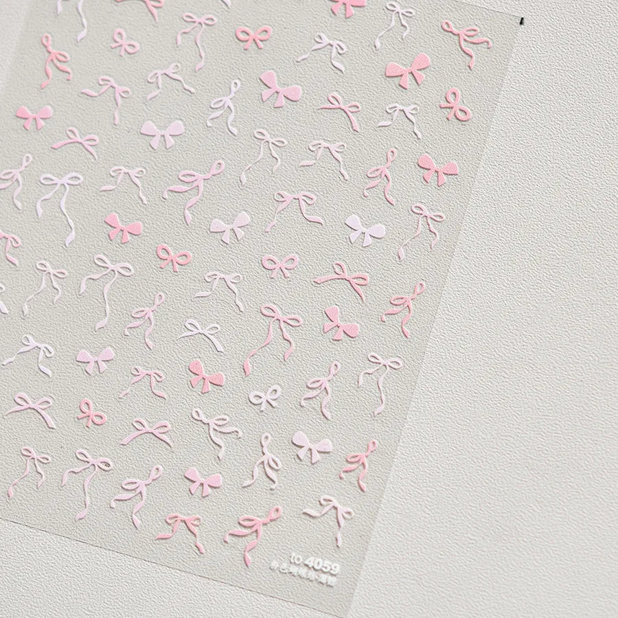 Shell Light Nail Stickers Small Fresh White Bow Ribbon Nail Charms Stickers Self Adhesive Nails 3D Decorations Parts DIY Decals
