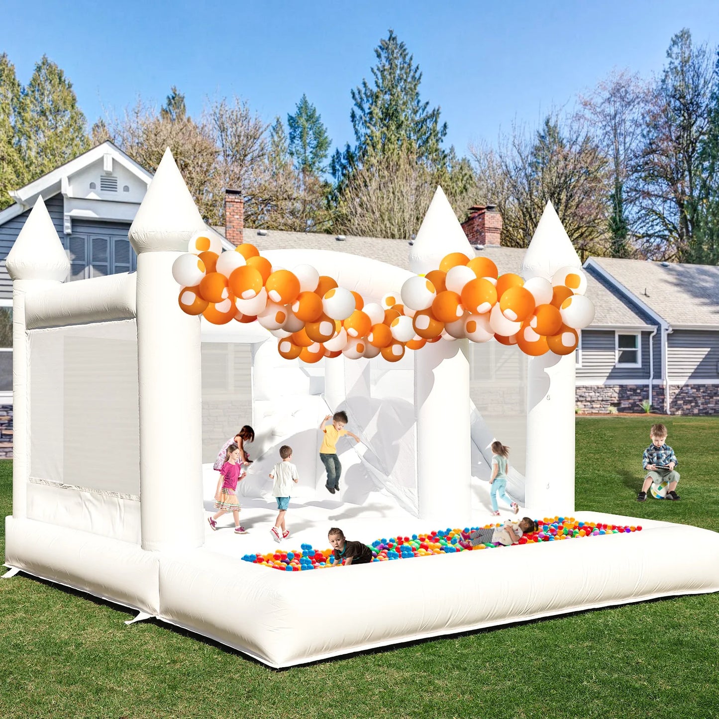 4.5m Commercial PVC White Bounce House Inflatable Wedding Castle for Adult Kids Children's playground, children's toys