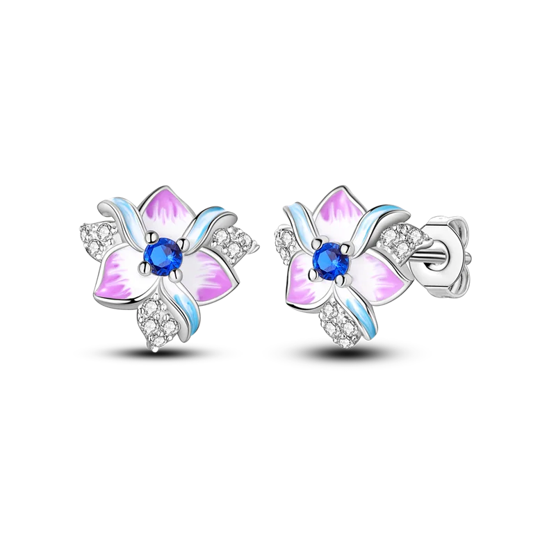 925 Sterling Silver Earrings Jewelry Hoop Flower Ear Studs Campanula Sparkling Pave Earring Wedding Gift For Women Anniversary