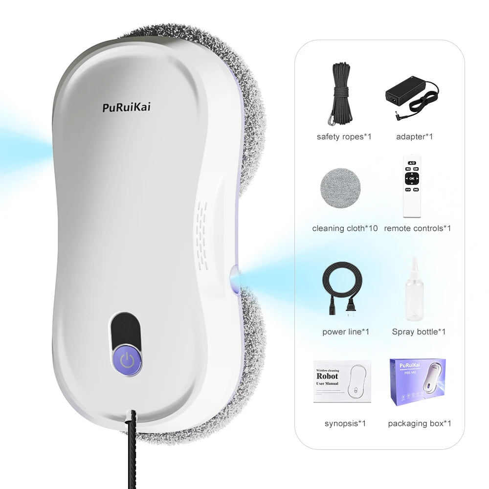 PuRuiKai Portable Window Cleaning Robot,Intelligent Cleaning with Dubbele Nozzle Water Sprayer, Remote Control