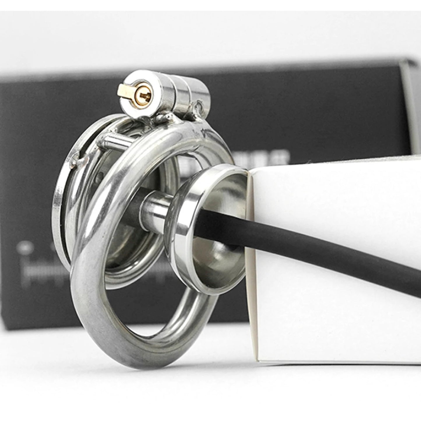 Urethral Inverted Negative Male Chastity Lock Flat Cock Cage with Metal Urethral Catheter for Couple Men Penis Ring Bondage BDSM