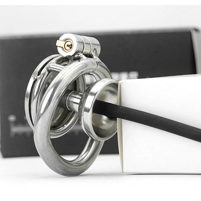 Urethral Inverted Negative Male Chastity Lock Flat Cock Cage with Metal Urethral Catheter for Couple Men Penis Ring Bondage BDSM